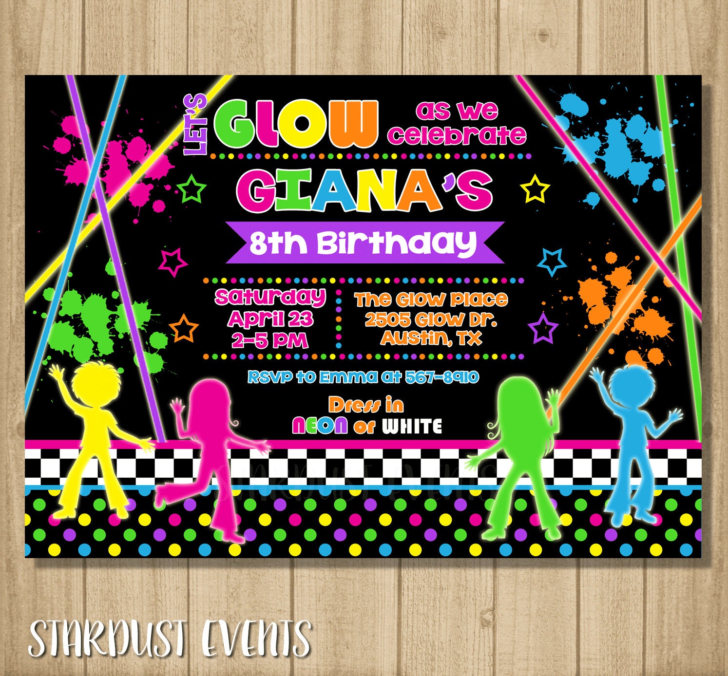 Glow Birthday Invitation Glow Party Invitation Glow Etsy