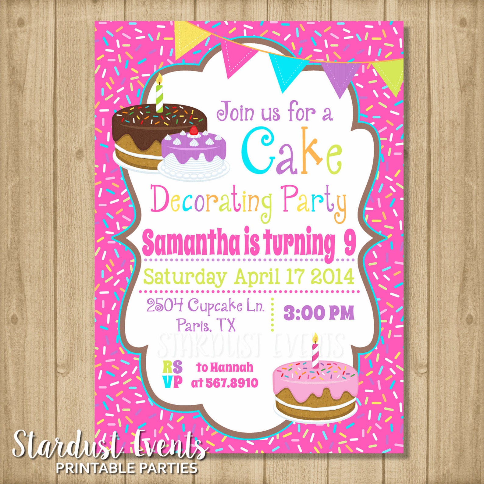 Cake Decorating Birthday Invitation Cake Birthday Party Etsy