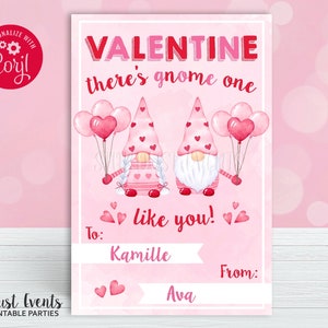 Gnome Valentine Tag, Editable Valentine Favor Tag, Valentine Gift Tag, Valentine Favor Tag, Appreciation card, Valentine School Card
