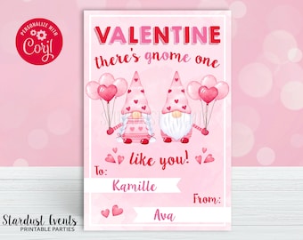 Gnome Valentine Tag, Editable Valentine Favor Tag, Valentine Gift Tag, Valentine Favor Tag, Appreciation card, Valentine School Card