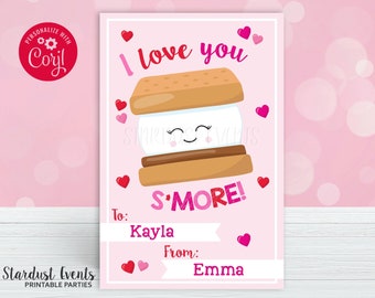 Editable S'mores Valentine Favor Tags, Valentine Gift Tag Tag,  Valentine Tag, Valentine Card, S'more Valentine Card, S'mores gift tag
