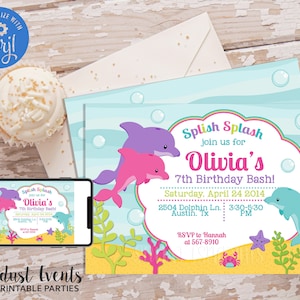 Editable Dolphin Birthday Invitation, Dolphin Invitation, Dolphin Birthday, Under the sea invitation, Under The Sea Invitation