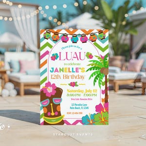 Luau Birthday Invitation, Luau Party Invitation, Luau Invitation, Hawaiian Birthday Invitation, Hawaiian Invitation,Editable Luau Invitation image 3
