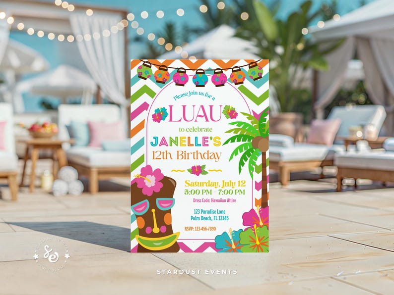 Luau Birthday Invitation, Luau Party Invitation, Luau Invitation, Hawaiian Birthday Invitation, Hawaiian Invitation,Editable Luau Invitation image 3