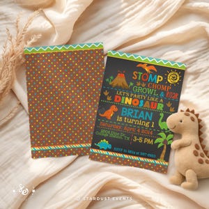 Editable Dinosaur Birthday Invitation | Stomp Chomp Roar Dinosaur Party Invite | Dino Birthday Invite | Dinosaur First Birthday