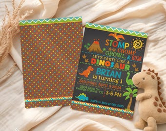 Editable Dinosaur Birthday Invitation | Stomp Chomp Roar Dinosaur Party Invite | Dino Birthday Invite | Dinosaur First Birthday