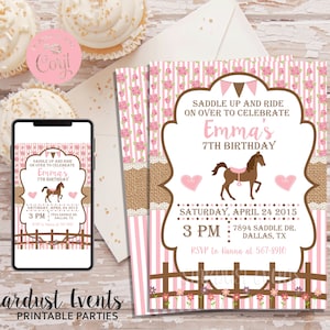 Editable Horse Birthday Invitation, Horse Invitation, Cowgirl Invitation, Saddle Up Invitation