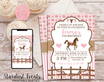 Editable Horse Birthday Invitation, Horse Invitation, Cowgirl Invitation, Saddle Up Invitation