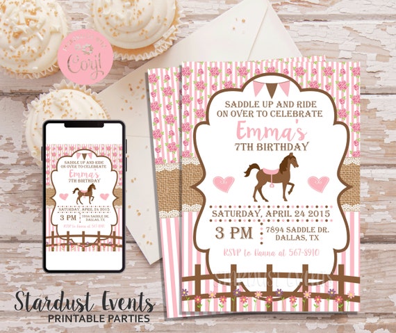 Editable Horse Birthday Invitation, Horse Invitation, Cowgirl Invitation, Saddle Up Invitation