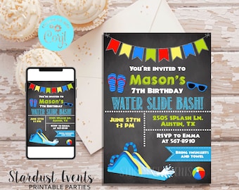 Editable Water Slide Invitation, Water Slide Birthday Invitation, Water Slide Party Invitation