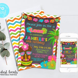 Luau Birthday Invitation, Luau Party Invitation, Luau Invitation, Hawaiian Birthday Invitation, Hawaiian Invitation,Editable Luau Invitation image 1