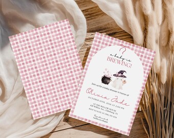 A Baby Is Brewing Invitation, Pink Halloween Baby Shower Invitation, Little Boo Baby Shower, Girl Ghost Invitation, Editable Canva Template