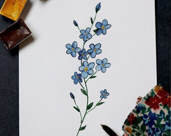 Original Painting Bathroom Blue Forget Me Nots Small Bouquet Watercolor Cate Mandigo Flower Art Bedroom Tiny Floral Painting Laundry Art Collectibles Painting Delage Com Br