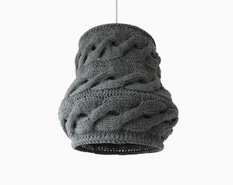 Knitted Lampshade LUUKA / Pendant Light / Unique Knitted Home Decor / Gray Hanging Shade - Made-to-order