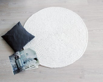 Crochet Carpet RUUGY / Boho Area Rug / Chunky Nursery Rug / Scandinavian Interior Design Style - White