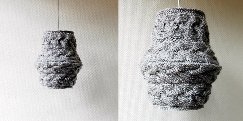 Knitted Lampshade LUUBA / Pendant Light / Unique Knitted Home Decor / Light Gray Shade MADE to ORDER image 2