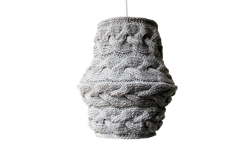 Knitted Lampshade LUUBA / Pendant Light / Unique Knitted Home Decor / Light Gray Shade MADE to ORDER image 1