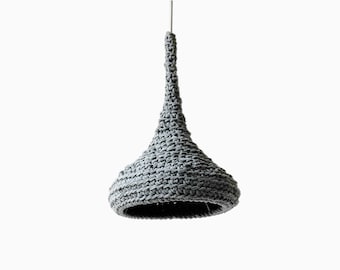 Crochet Pendant Lamp LUUNA / Modern Hanging Light / Unique Eco Lamp from Upcycled Fabric / Green Design / Recycling Art - Gray