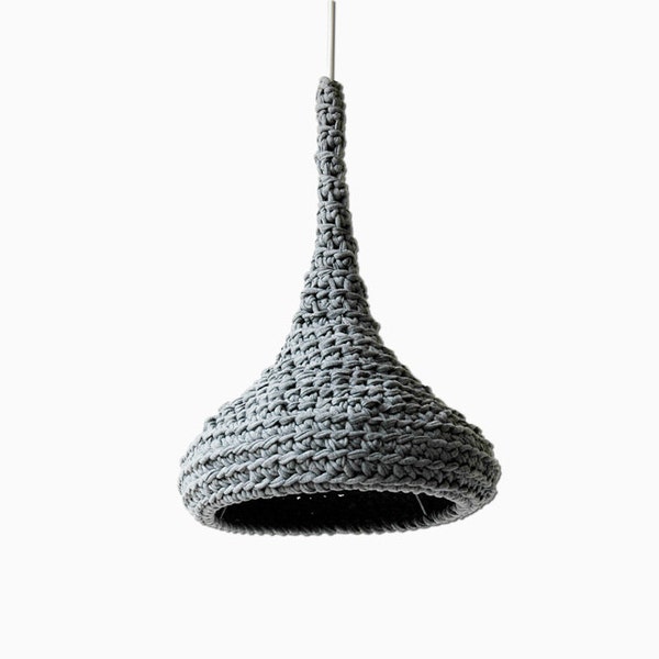 Crochet Pendant Lamp LUUNA / Modern Hanging Light / Unique Eco Lamp from Upcycled Fabric / Green Design / Recycling Art - Gray