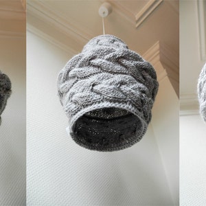 Knitted Lampshade LUUBA / Pendant Light / Unique Knitted Home Decor / Light Gray Shade MADE to ORDER image 3