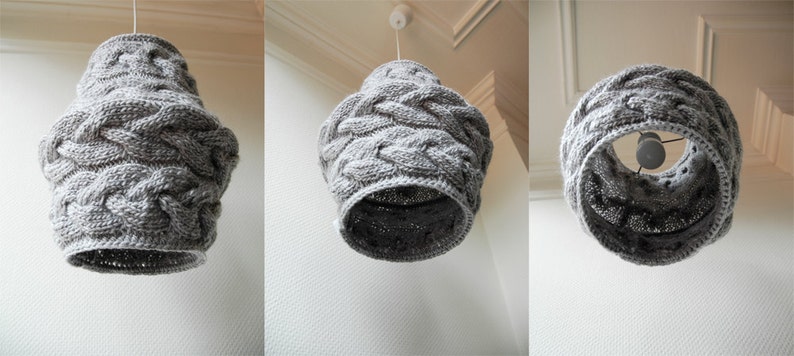 Knitted Lampshade LUUBA / Pendant Light / Unique Knitted Home Decor / Light Gray Shade MADE to ORDER image 3