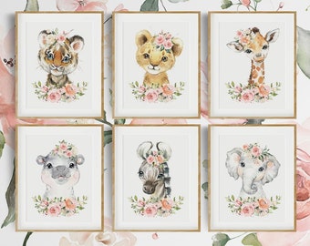 Safari Kwekerij Decor, Safari Dieren Kwekerij, Gender Neutrale Kwekerij, Safari Dierenprint, Baby Dierenkwekerij, Bloemenkwekerij