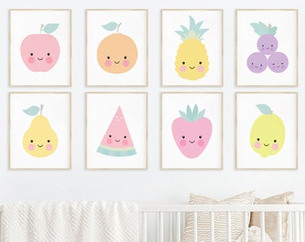 Fruits Art Print, Baby Girl Nursery, Printable Kids Decor, Fruits Nursery, Nursery Wall Art, Playroom Wall Art