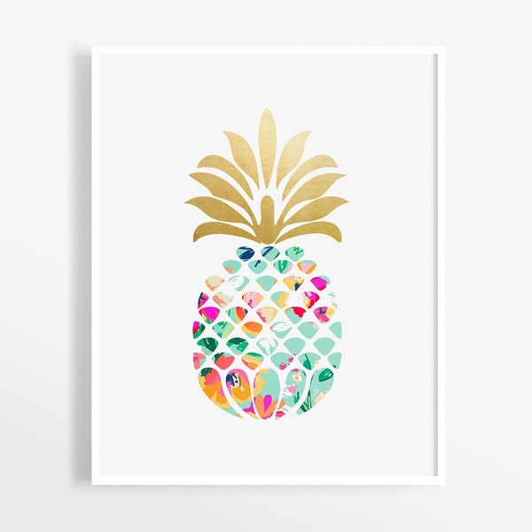 Ananas Kunstdruck, Tropisches Dekor, Botanischer Druck, Küche Wandkunst, Ananas Druck, druckbare Wandkunst, Sofortiger Download