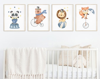 Circus Art Print, Circus Animals Nursery Decor, Baby Boy Nursery, Printable Wall Art, Circus Theme Nursery Wall Art, Le Cirque