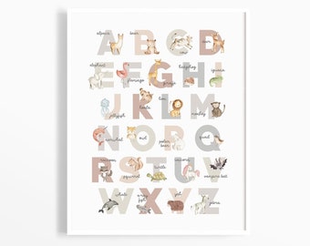 Animal Alphabet Print, Instant Download, Educational Prints for Kids, Homescholl Posters, Kids Room Wall Art, PreSchool Montessori