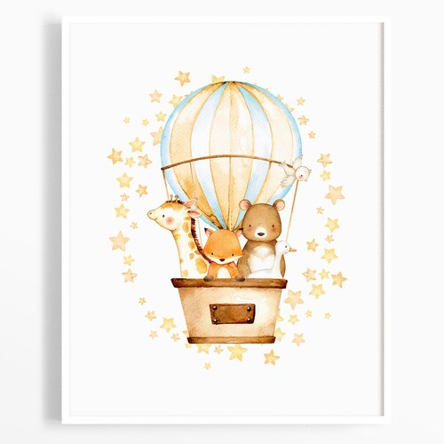Hot Air Balloon Print Nursery Wall Decor Stars Sky Nursery Etsy