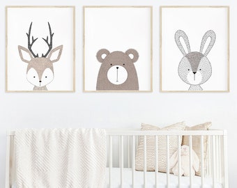 Woodland Nursery Decor, Neutral Nursery Decor, Baby Boy Nursery Wall Art, Printable Wall Art, Woodland Animals, Baby Printables