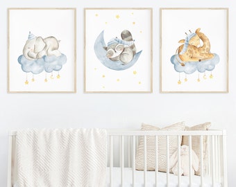 Sleeping Animals Nursery, Sweet Dreams Wall Art, Baby Boy Nursery Decor, Printable Wall Art, Animals Nursery, Sky Nursery Print