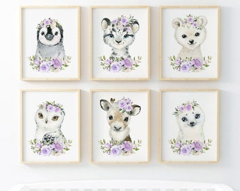 Arctic Animals Nursery Print Set: Floral Crowned Animals (Digital Download)