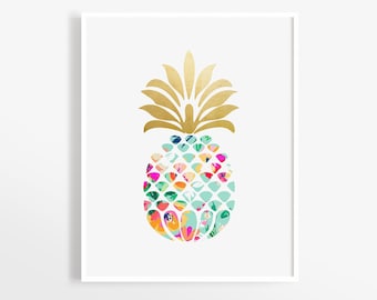 Pineapple Art Print, Tropical Decor, Botanical Print, Kitchen Wall Art, Pineapple Print, Printable Wall Art, Instant Download