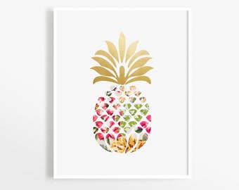 Pineapple Art Print, Tropical Decor, Botanical Print, Kitchen Wall Art, Pineapple Print, Printable Wall Art, Instant Download