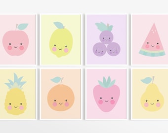 Fruits Art Print, Baby Girl Nursery, Printable Kids Decor, Fruits Nursery, Nursery Wall Art, Fruits Print, Fruit Nursery Decor