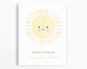 You Are My Sunshine Art Print, Nursery Art Print, Gender Neutral Nursery, Baby Printables, Sun Printable, Baby Girl Nursery