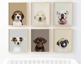 Puppy Dog Prints, Gender Neutral Nursery, Nursery Puppy Print, Animal Nursery Art, Baby Animal Nursery, Dog Wall Art, Puppies Decor