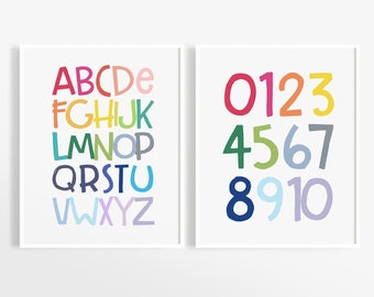 Alphabet und Zahlen Kunstdruck, Instant Download, Kindergarten Kunstdruck, Alphabet Buchstaben, Alphabet Wand Dekor, ABC-Druck