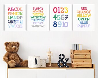 Alphabet Numbers Colors Days Art Print, Instant Download, Nursery Art Print, Alphabet Print, Playroom Decor, Kids Room Wall Art