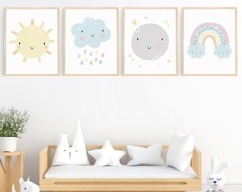 Sky Nursery Decor, Baby Printables, Cloud Sun Moon Rainbow, Baby Weather Prints, Sky Art Print, Nursery Wall Art, Kids Room Decor