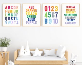 Alphabet Numbers Colors Days Art Print, Instant Download, Nursery Art Print, Alphabet Print, Playroom Decor, Kids Room Wall Art