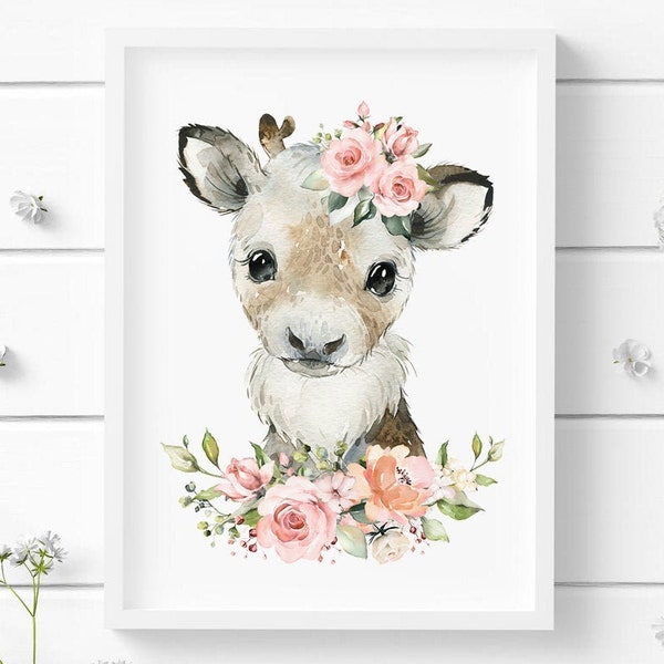 Baby Reindeer Print, Arctic Animals Print, Nursery Wall Art, Watercolor Reindeer Baby Girl Nursery, Winter Animals Nursery, Snow Animals