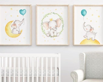 Nursery Wall Art, Baby Elephant Print, Printable Wall Art, Baby Boy Nursery, Baby Printables, Sky Nursery Decor, Elephant Printable