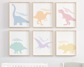 Set of 6 Dinosaur Art Prints, Dinosaur Girl Wall Art, Dinosaur Decor Girls Room, Dino Prints for Kids Room, Dinosaur Playroom Decor