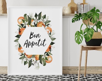 Bon Appetit Art Print, Housewarming Gift, Kitchen Utensils Wall Art, Kitchen Signs, Dining Room Wall Art, Farmhouse Wall Decor