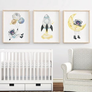 Astronaut Watercolor Print Set: Space Nursery Decor (Digital Download)