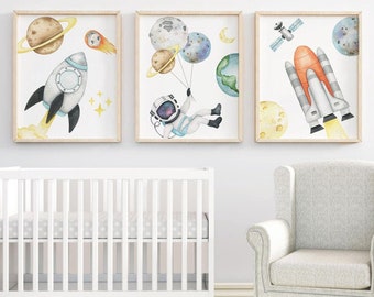 Astronaut Watercolor Print Set: Space Nursery Decor (Digital Download)