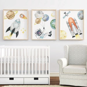 Astronaut Watercolor Print Set: Space Nursery Decor (Digital Download)